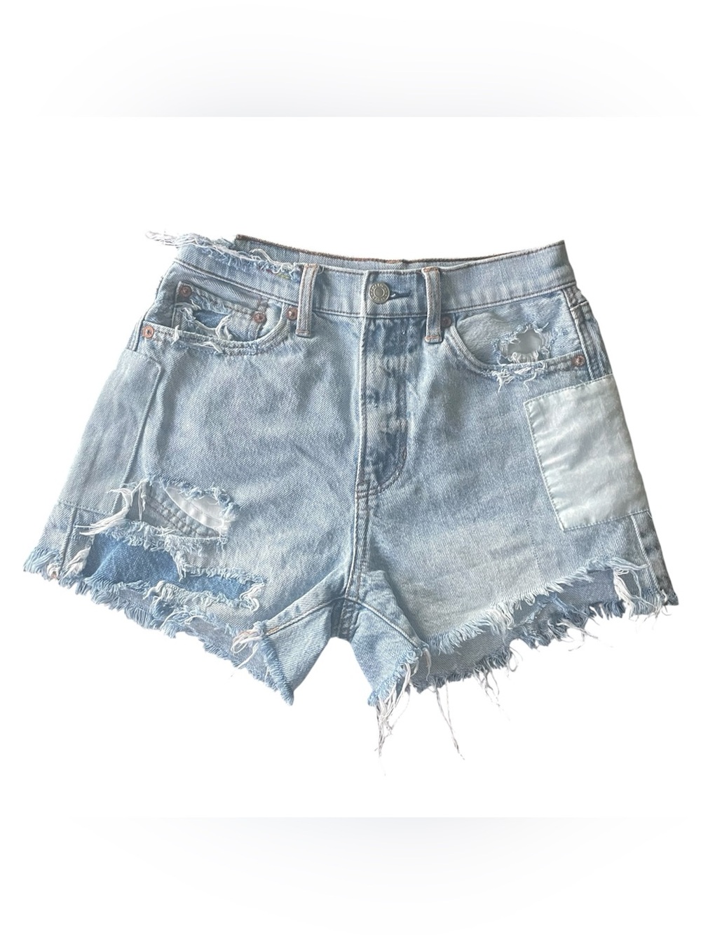 American Eagle Distressed Patchwork Highest Rise 90s Boyfriend Jean Short Sz 00